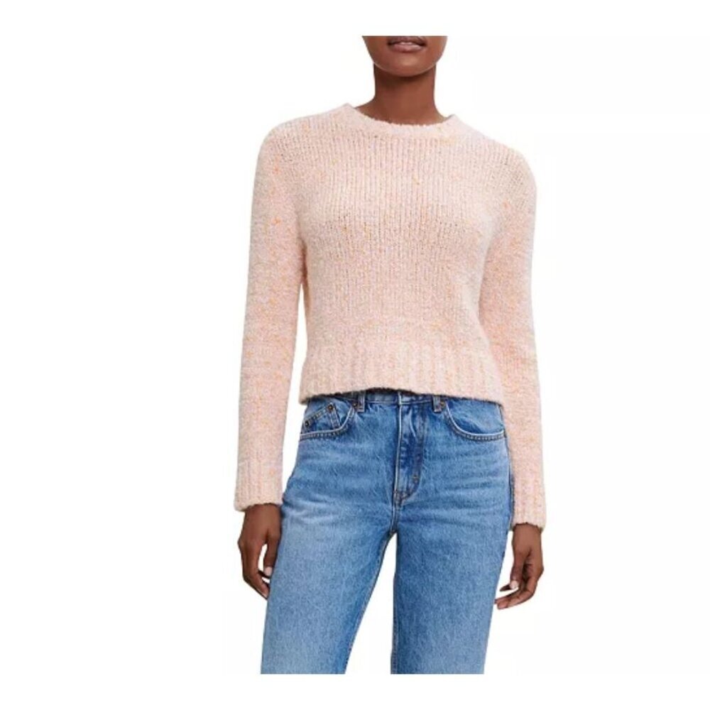 MAJE Micoly Textured Cropped Sweater In Melon Orange Size 1 or Small